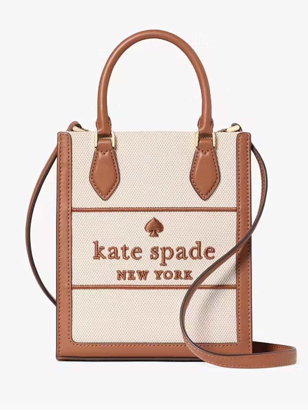 KATE SPADE ♠️ Ellie Canvas Mini Tote in Cognac Tan Leather